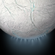 Illustration showing plumes on Saturnian moon Enceladus.